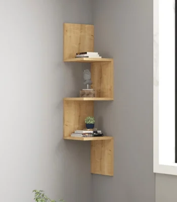 Γωνιακή ραφιέρα τοίχου Insta από MDF σε oak απόχρωση, 25x25x105,5εκ
