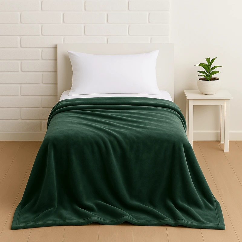 Μονή κουβέρτα βελουτέ σε λαδί (olive) απόχρωση, διαστάσεων 150x220 εκ., εξαιρετικά απαλή και ζεστή για άνετο ύπνο.