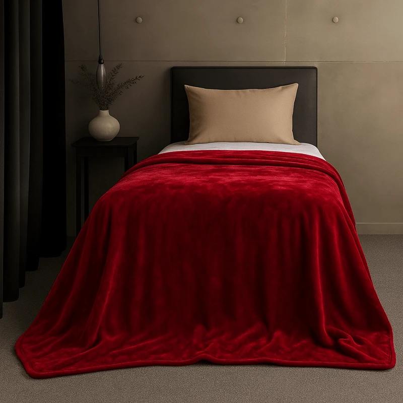 Μονή κουβέρτα βελουτέ σε μπορντό (redwine) απόχρωση, διαστάσεων 150x220 εκ., εξαιρετικά απαλή και ζεστή για άνετο ύπνο.